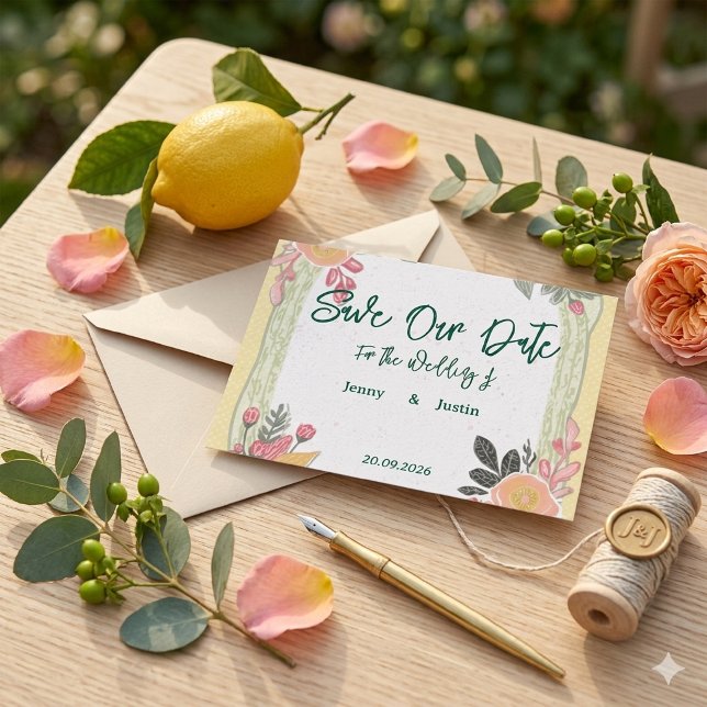 Florale Sommerhochzeit mit Zitrone Einladung (Von Creator hochgeladen)