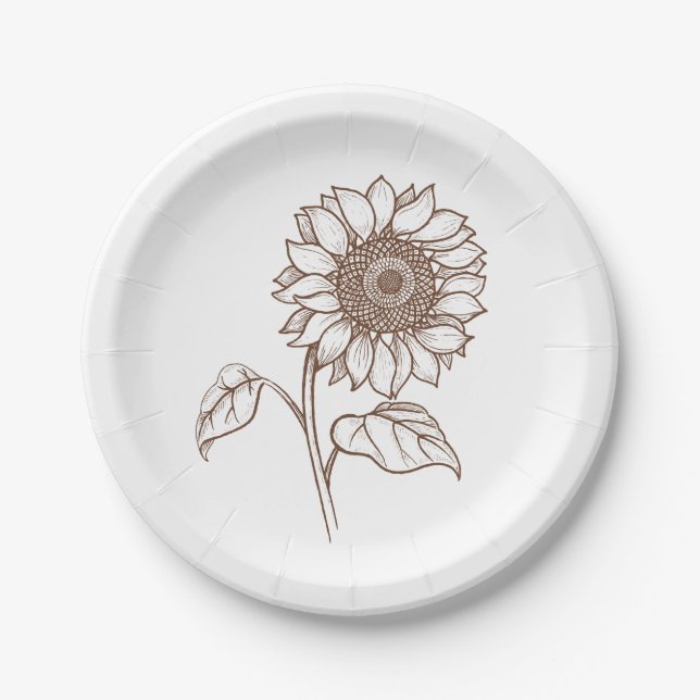 Florale Sonnenblume Braune Blume Rustikale Hochzei Pappteller (Vorderseite)