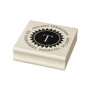 Florale Sonnenblume Name Adresse 1 Initiale Runde  Gummistempel