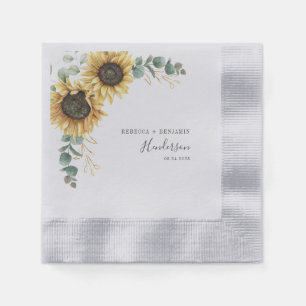 Florale Sonnenblumen-Eukalyptus-Hochzeitsparty-Pap Serviette