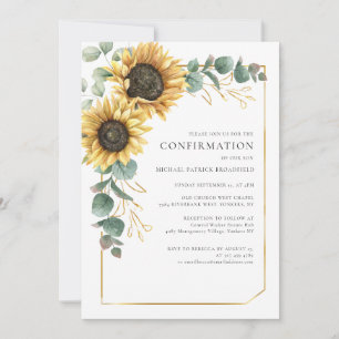 Florale Sonnenblumen-Eukalyptus-Konfirmation Einladung