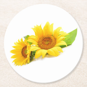 Florale Sonnenblumen Gelbe und grüne Blumen Runder Pappuntersetzer