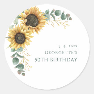 Florale Sonnenblumen-Grünanlage zum 50. Geburtstag Runder Aufkleber
