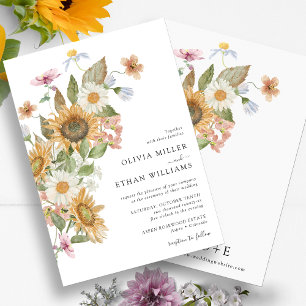 Florale Sonnenblumen-Hochzeit Einladung