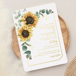 Florale Sonnenblumen Schrift Grüne Hochzeit Gold Folieneinladung