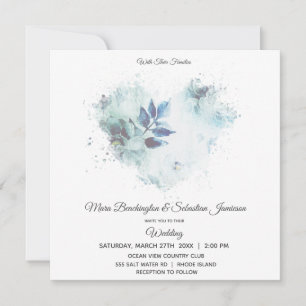 *~* Florale Staubblaue QR-RSVP-Kunst AR26 Hochzeit Einladung