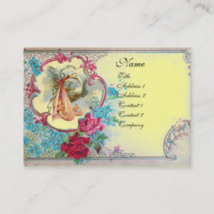 FLORALE STORCH-BABY-PARTY MIT ROSEN-MONOGRAMM VISITENKARTE