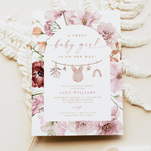Florale Süße Baby Mädchen Wäscheleine Baby Shower Einladung