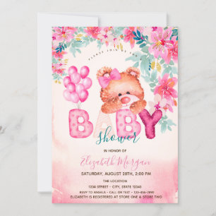 Florale Teddybär-Babyparty Einladung