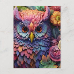 Florale Traum-Eule – Farbige Fantasie-Vogel-Kunst Postkarte