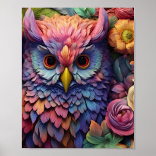 Florale Traum-Eule – Farbige Fantasy-Vogel-Kunst Poster