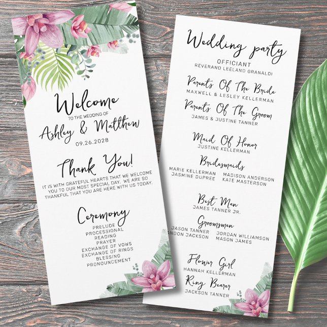 Florale Tropische Hochzeit Programm (Chic Floral Palm Tropical Elegant Wedding Ceremony Program)