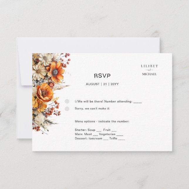 FLORALE UAWG | ORANGE BLUME | RUSTISCHE WEDD RSVP KARTE (Vorderseite)