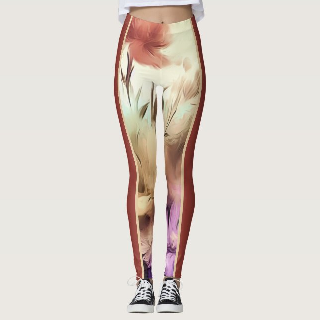 Florale und dunkelrote Leggings (Vorderseite)