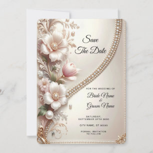 Florale und Perlenverzierungen Save The Date
