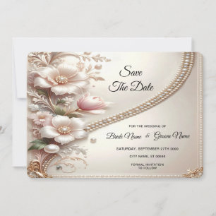 Florale und Perlenverzierungen Save The Date