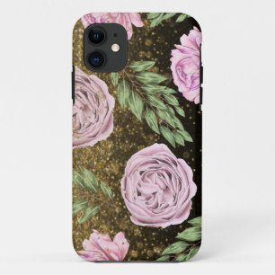 *~* Florale Vintage-Pfingstrose Glitter Schwarz Case-Mate iPhone Hülle
