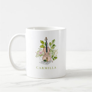 Florale Violine und Grünpflanzen personalisierter Kaffeetasse