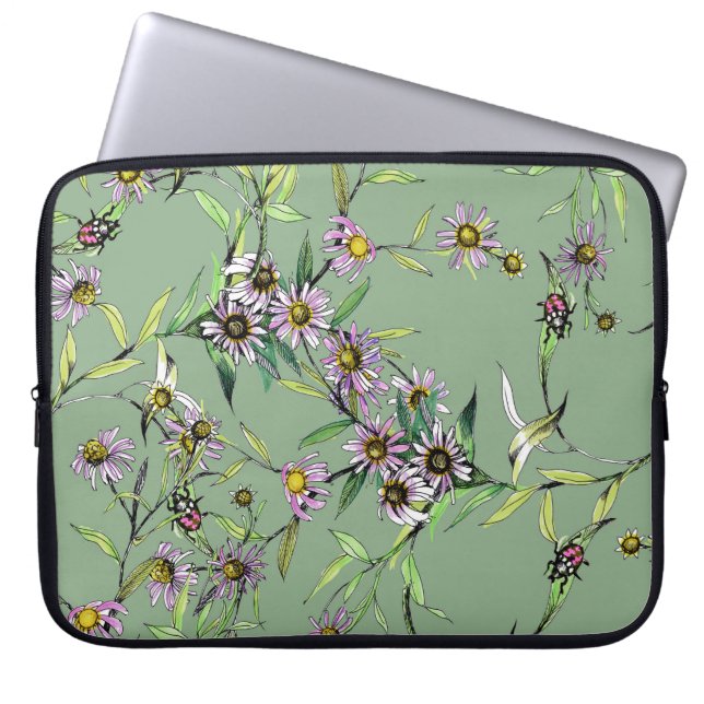 Florale Wasserfarbe: Grünes, nahtloses Muster Laptopschutzhülle (Vorderseite)