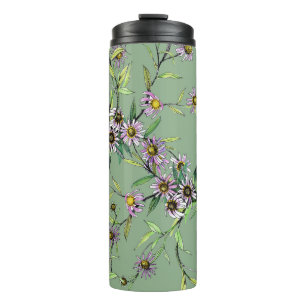 Florale Wasserfarbe: Grünes, nahtloses Muster Thermosbecher