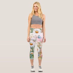 Florale Wasserfarbe in sanften Pastellfarben Capri Leggings