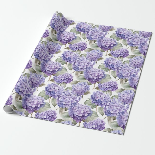 Florale Wasserfarbe - Lavender Lila Hydrangeas Geschenkpapier (Ungerollt)