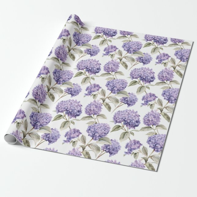 Florale Wasserfarbe - Lavender Lila Hydrangeas Geschenkpapier (Ungerollt)
