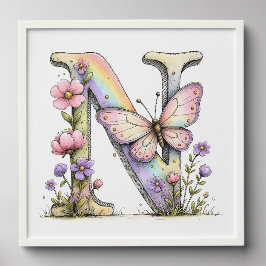 Florale Wasserfarben-Alphabet-Buchstaben-Kunst Fotofliesen Zum Abziehen Und Aufkleben