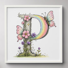 Florale Wasserfarben-Alphabet-Buchstaben-Kunst Fotofliesen Zum Abziehen Und Aufkleben