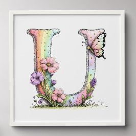 Florale Wasserfarben-Alphabet-Buchstaben-Kunst Fotofliesen Zum Abziehen Und Aufkleben