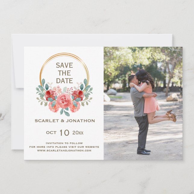 Florale Wasserfarben fallen Save the Date Fotokart (Vorderseite)