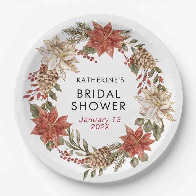 Florale Weihnachts-Winter-Brautparty  Pappteller (Vorderseite)