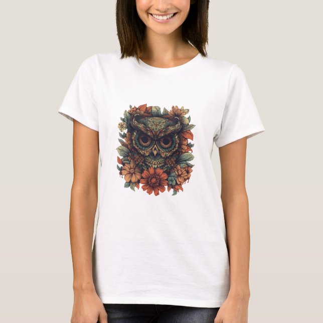Florale Weisheitseule T-Shirt (Vorderseite)