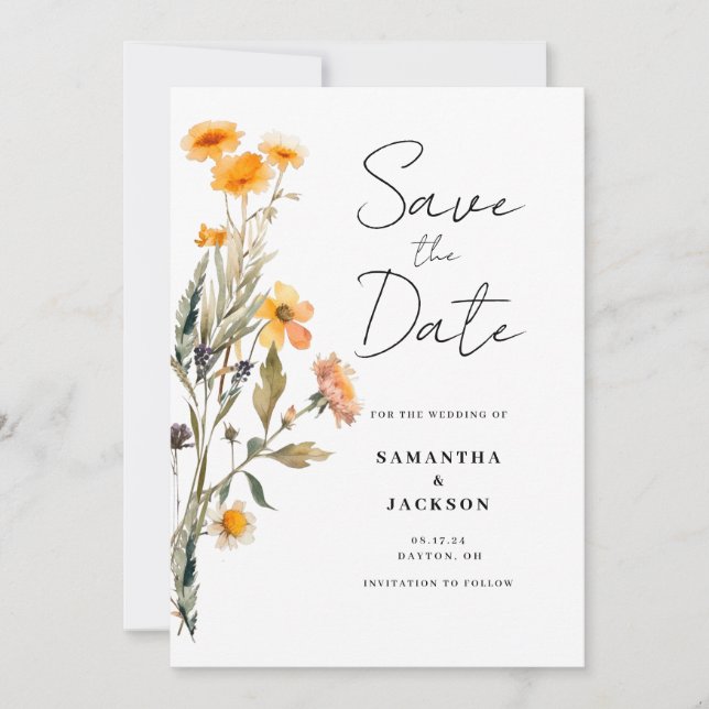 Florale Wildblume Save the Date flache Karte (Vorderseite)