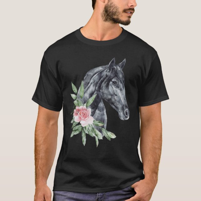 Florale Wildpferd Mustangs Tiergeist Wildtiere  T-Shirt (Vorderseite)