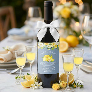 Florale Zitronen Dusty Blue Limoncello Hochzeit Weinetikett