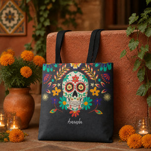 Florale Zucker-Schädel-Tag-der-Toten-Schwarz