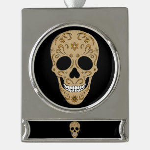 Florale Zuckerschädel Dia de los Muertos Banner-Ornament Silber