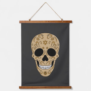Florale Zuckerschädel Dia de los Muertos Wandteppich Mit Holzrahmen