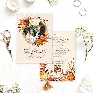 Floraler Boho-Herbstliebe Foto-Hochzeitsdetails Begleitkarte
