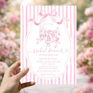 Floraler Braut-Brunch Eleganter rosa gestreifter B Einladung