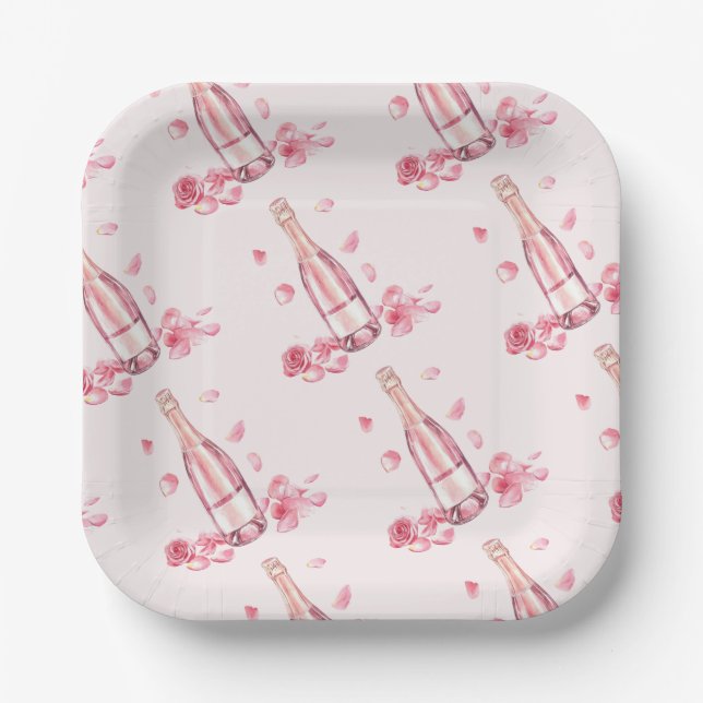 Floraler Champagner | Junggesellinnen-Abschiedsbru Pappteller (Vorderseite)