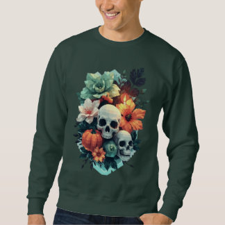 Floraler Doppel-Schädel mit Kürbis Sweatshirt