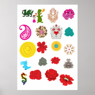 Floraler Drache Poster   Vintage Wandkunst Druck