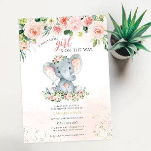 Floraler Elefant Baby Shower Einladung
