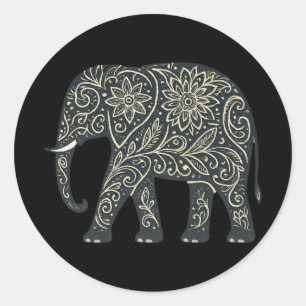 Floraler Elefant – Ornamental & Kraftvoll Runder Aufkleber