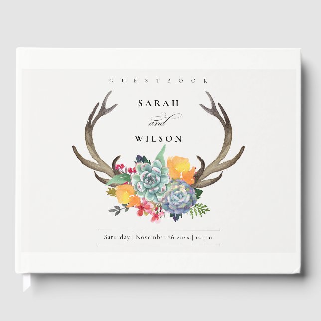 FLORALER ERFOLG ANTLER BOHEMISCH ALLURE MONOGRAMM GÄSTEBUCH (Vorderseite)