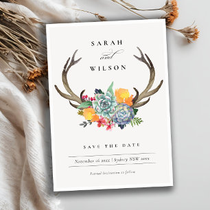 FLORALER ERFOLG ANTLER SAVE THE DATE BOHEMISCH