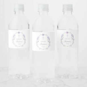 Floraler Flieder-Lavendel-Kranz Taufe Wasserflaschenetikett