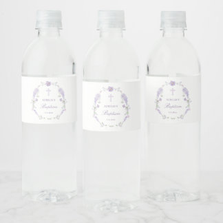 Floraler Flieder-Lavendel-Kranz Taufe Wasserflaschenetikett